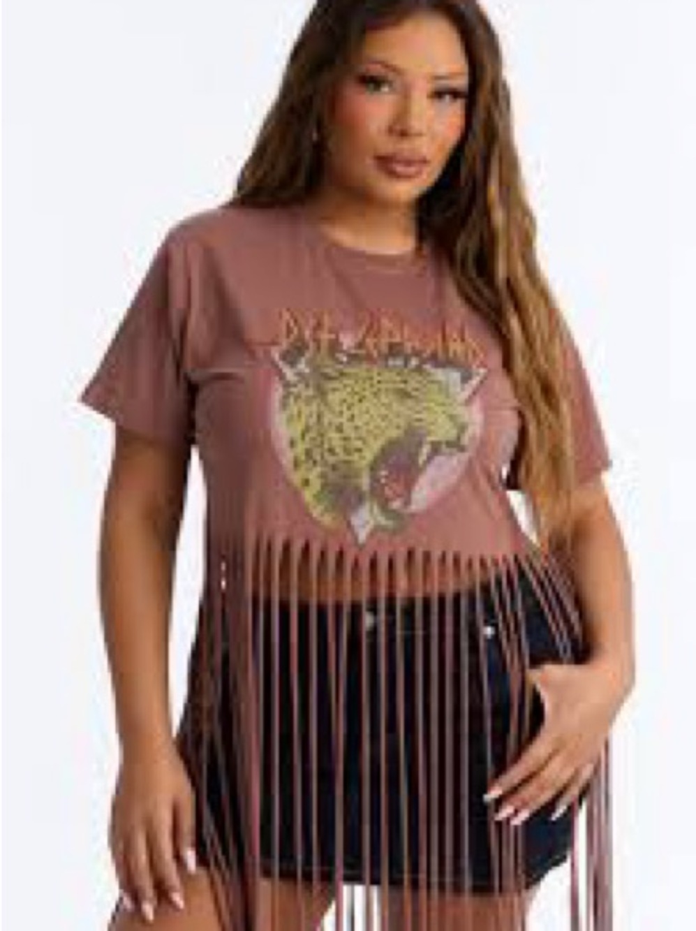 Fashion Nova Mauve Cropped Fringe Leopard Def Leopard Graphic Tee